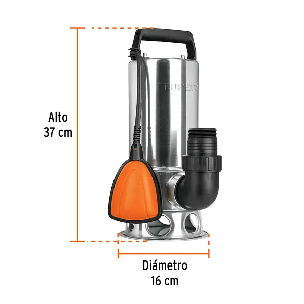 Bomba Sumergible Acero Inoxidable,Agua Sucia,1-1/2hp, Truper