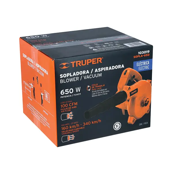 Sopladora/Aspiradora Eléctrica 650 W, Truper