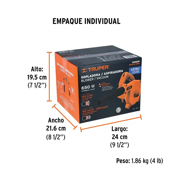 Sopladora/Aspiradora Eléctrica 650 W, Truper