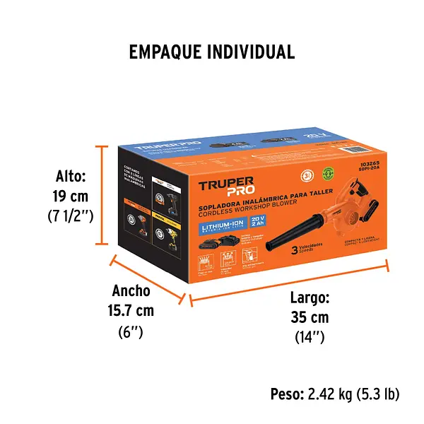 Sopladora Para Taller, 20v, 1 Batería 2ah, Truper Pro