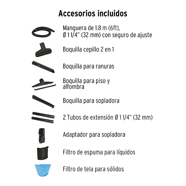Aspiradora Sólidos Y Líquidos, 5 Gal, Soplador Desmontable