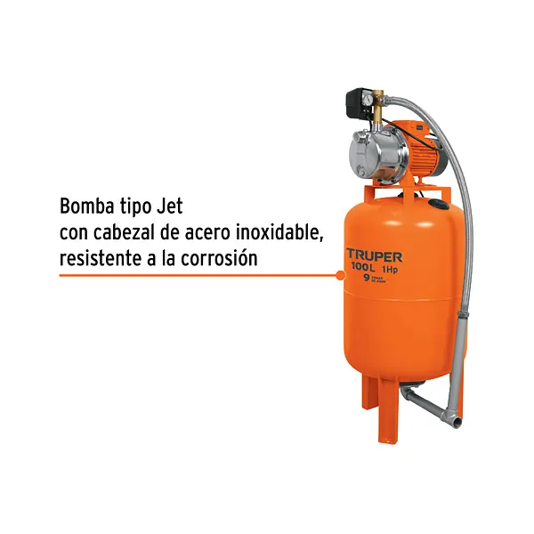 Equipo Hidroneumático 100l, Jet Inoxidable 1 Hp, Truper