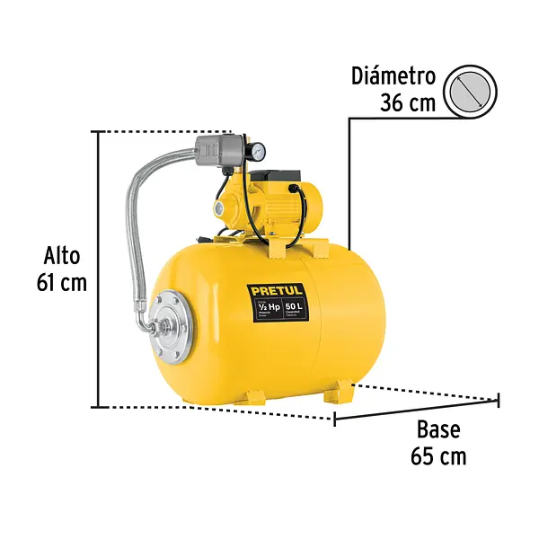 Equipo Hidroneumático 50l, Bomba Periférica 1/2 Hp, Pretul
