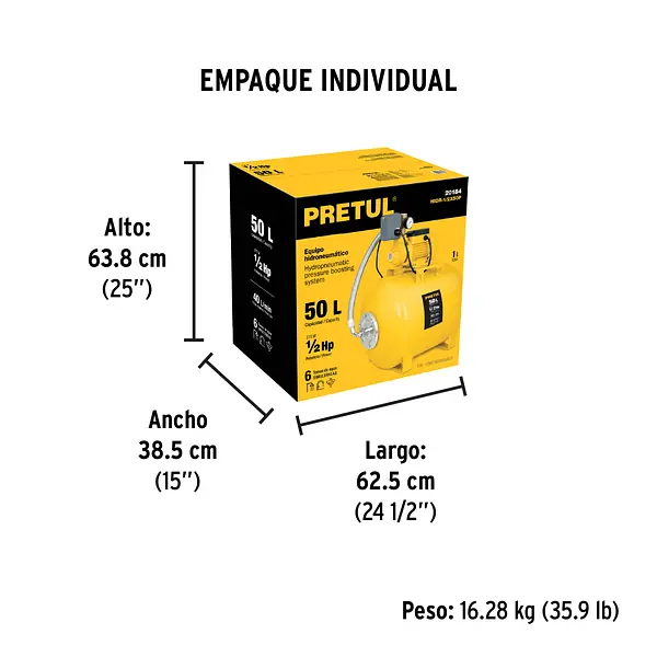 Equipo Hidroneumático 50l, Bomba Periférica 1/2 Hp, Pretul