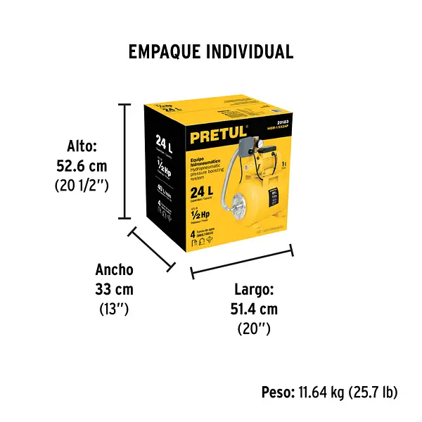 Equipo Hidroneumático 24l, Bomba Periférica 1/2 Hp, Pretul
