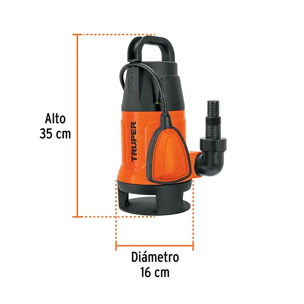 Bomba Sumergible Plástica, 1 Hp Para Agua Sucia, Truper