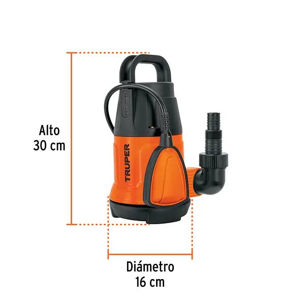 Bomba Sumergible Plástica, 1/2 Hp Para Agua Limpia, Truper