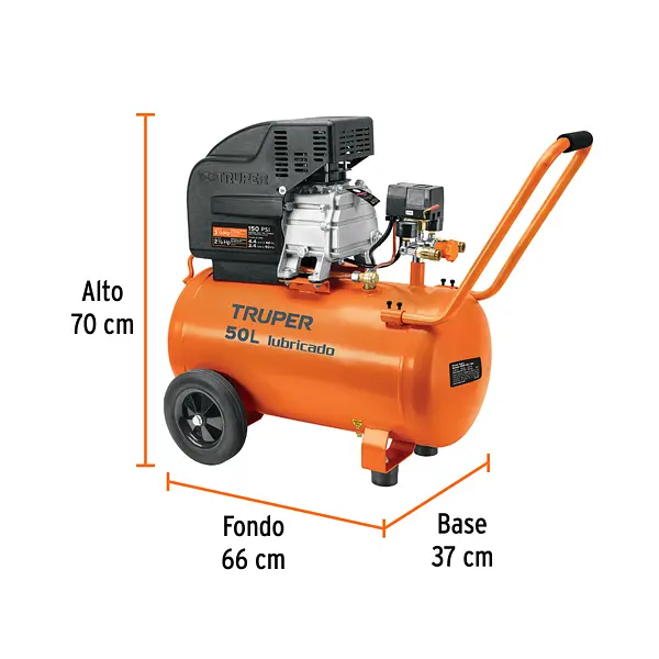 Compresor Lubricado, 50l, 3-1/2hp, Horizontal, 127v, Truper