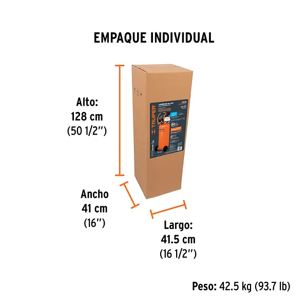 Compresor Lubricado, 80l, 3-1/2hp, Vertical, 127v, Truper