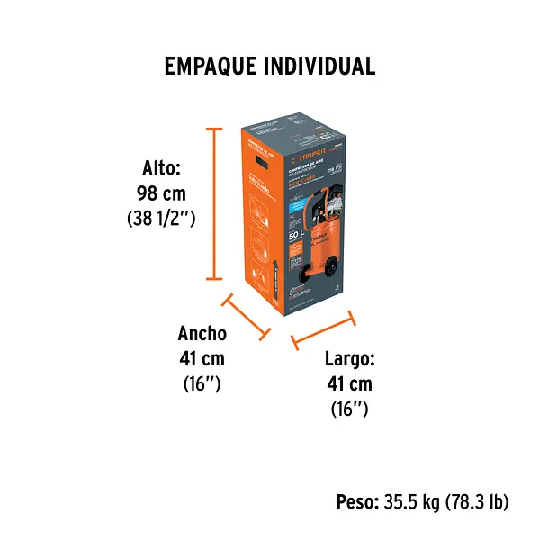 Compresor Lubricado, 50l, 3-1/2hp, Vertical, 127v, Truper