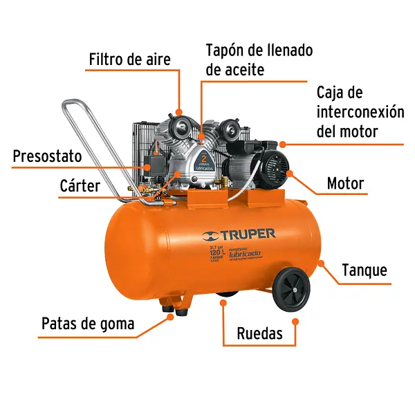 Compresor Lubricado, De Banda, 120l,4hp, Hor, 220v, Truper