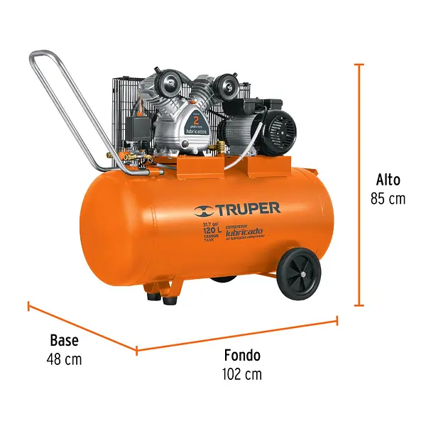 Compresor Lubricado, De Banda, 120l,4hp, Hor, 220v, Truper