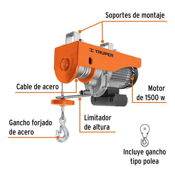 Diferencial/Polipasto Eléctrico De 600 Kg, Truper