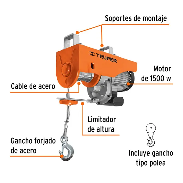 Diferencial/Polipasto Eléctrico De 1000 Kg, Truper