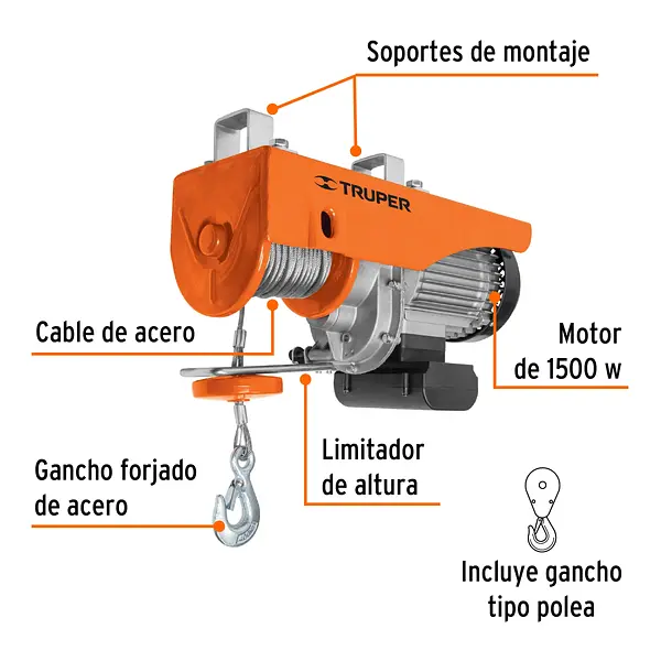 Diferencial/Polipasto Eléctrico De 800 Kg, Truper