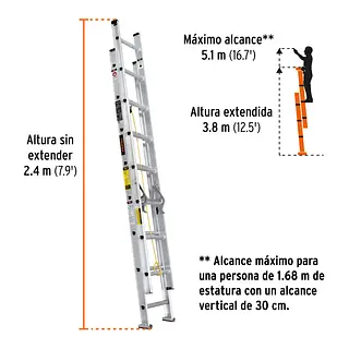 Escalera De Extensión, Tipo I I I, 16 Peldaños, Truper