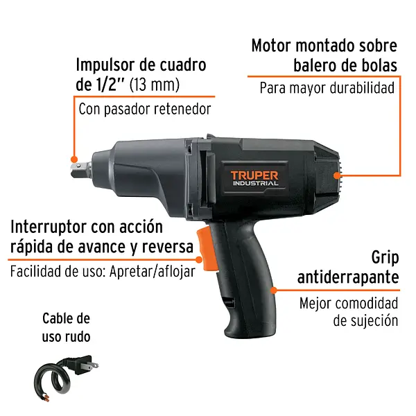 Llave De Impacto 1/2", 900w, 162 Lb/Ft, Truper Industrial
