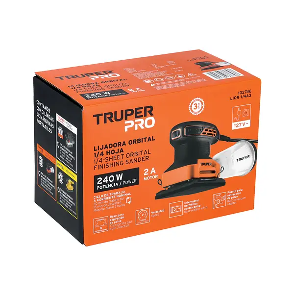 Lijadora Orbital 1/4 Hoja, 240w, Truper Pro