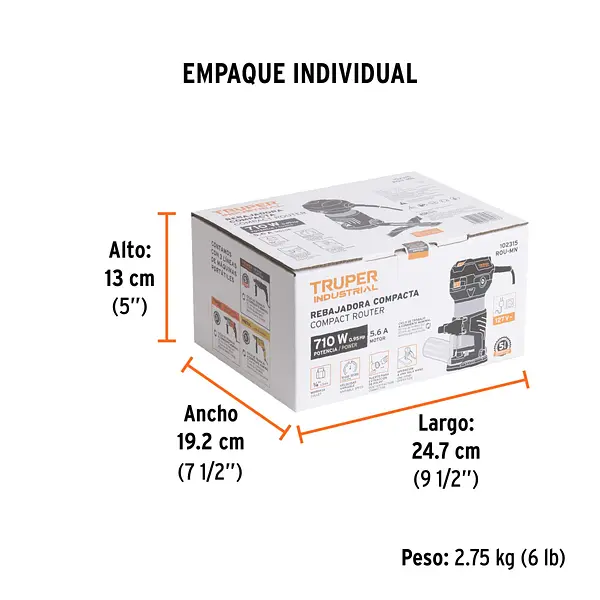 Router (Rebajadora) Compacto 710w, 3/4 Hp, Truper Industrial