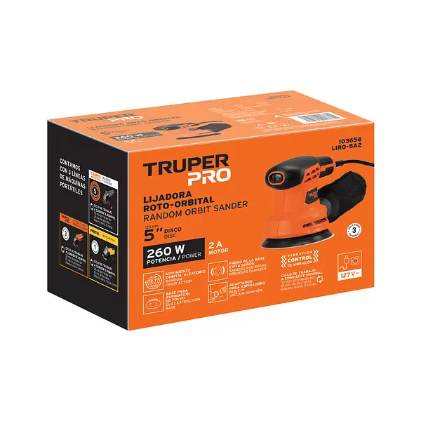 Lijadora Roto Orbital 5", 260w, Truper Pro