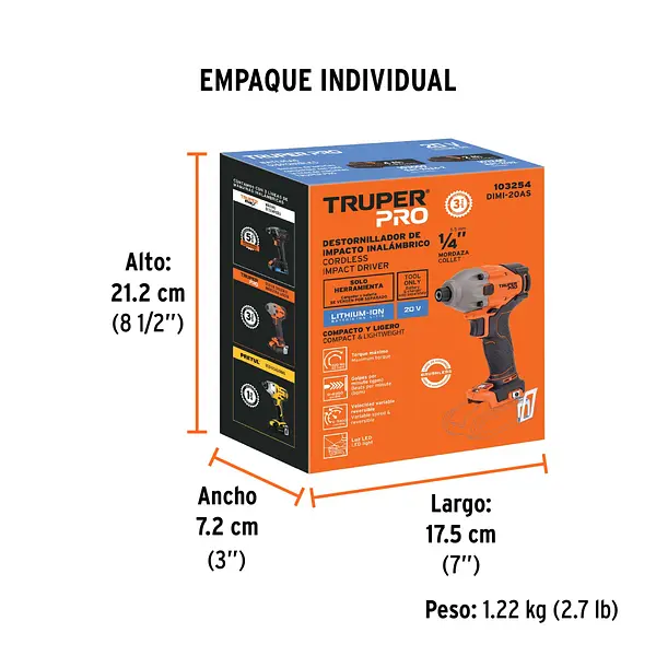 Destornillador De Impacto 1/4", 20v, Sin Accesorios, Pro