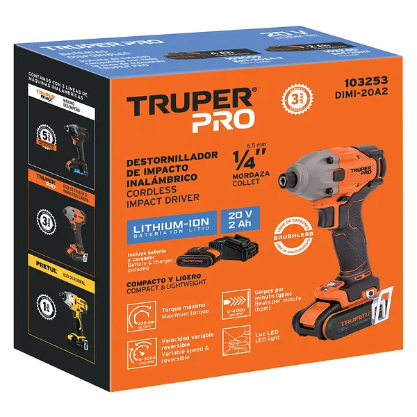 Destornillador De Impacto 1/4", 20v, 1 Batería 2ah, Pro